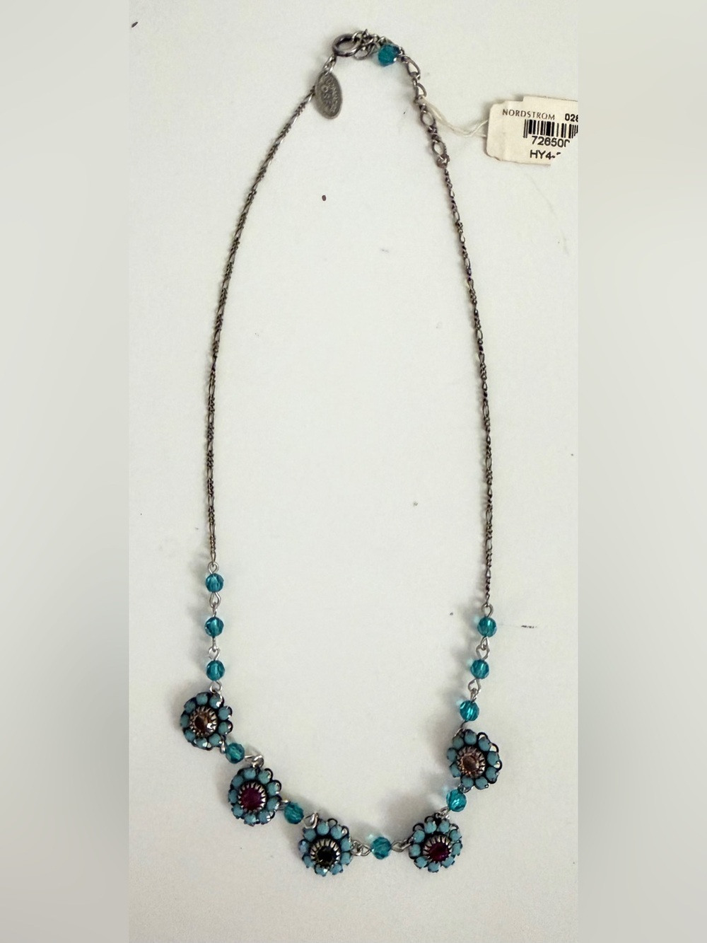Liz Palacios Turquoise and Swarovski Crystal Floral Pendant Bead Necklace NWT